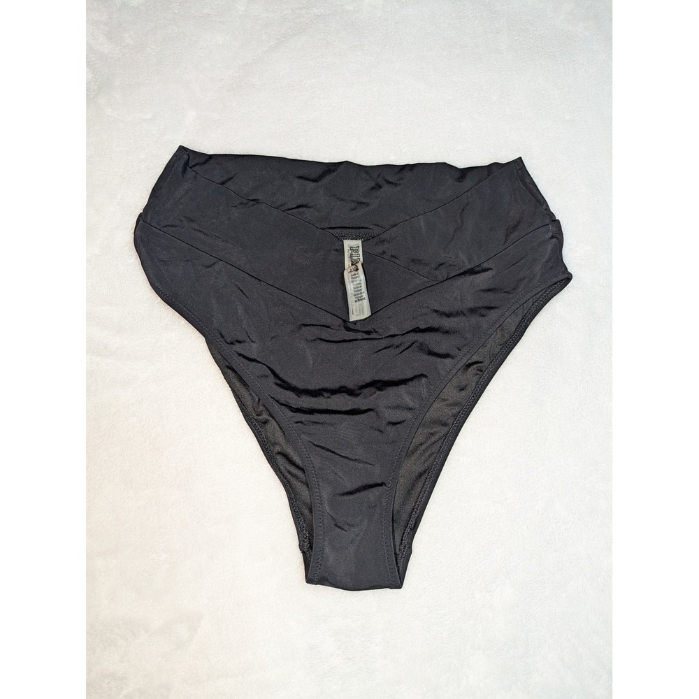 Victoria's Secret PINK Black High Waisted V-Front Bikini Bottom Large Swimwear